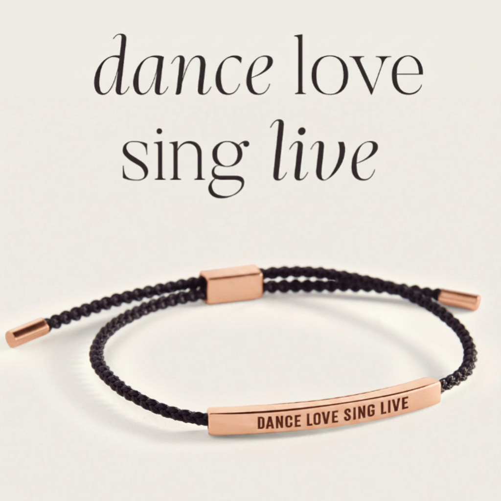 Dance Love Sing Live Inspire Bracelet in Midnight Black, 18-k-rose-gold-plated by Seeyoura