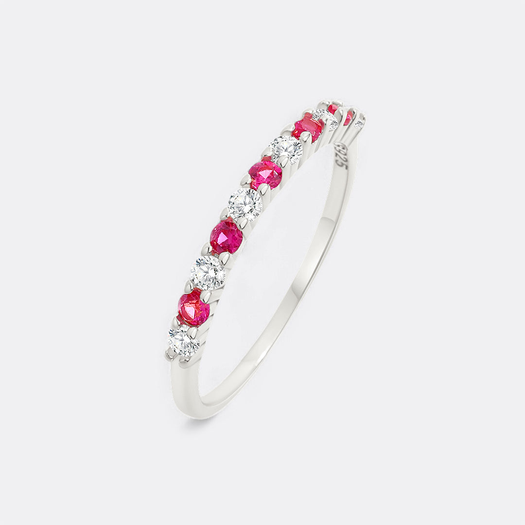 Diamond & Gemstone Stackable Ring in July Ruby, 925-sterling-silver by Seeyoura