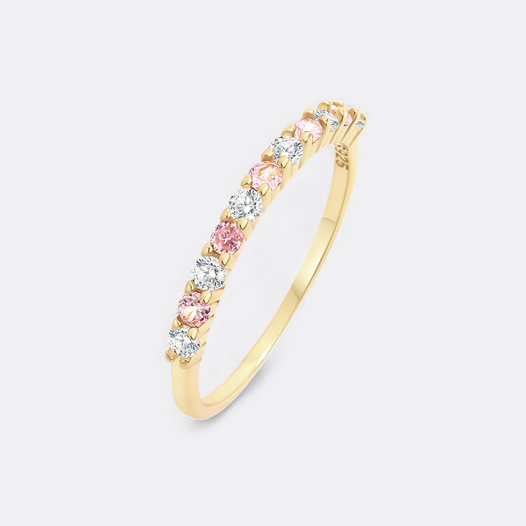 Diamond & Gemstone Stackable Ring in October Pink Tourmaline, 18-k-gold-over-sterling-silver by Seeyoura