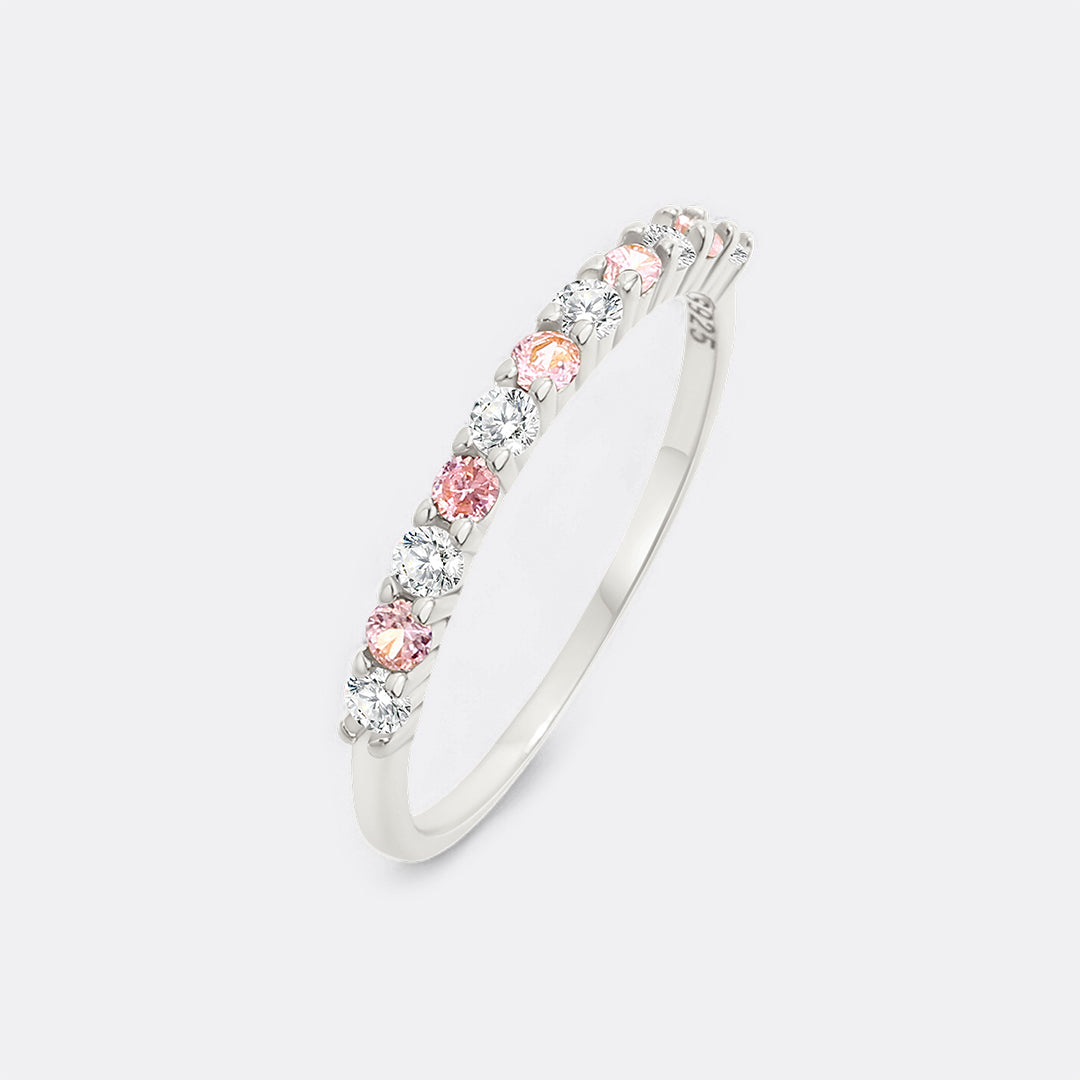 Diamond & Gemstone Stackable Ring in October Pink Tourmaline, 925-sterling-silver by Seeyoura