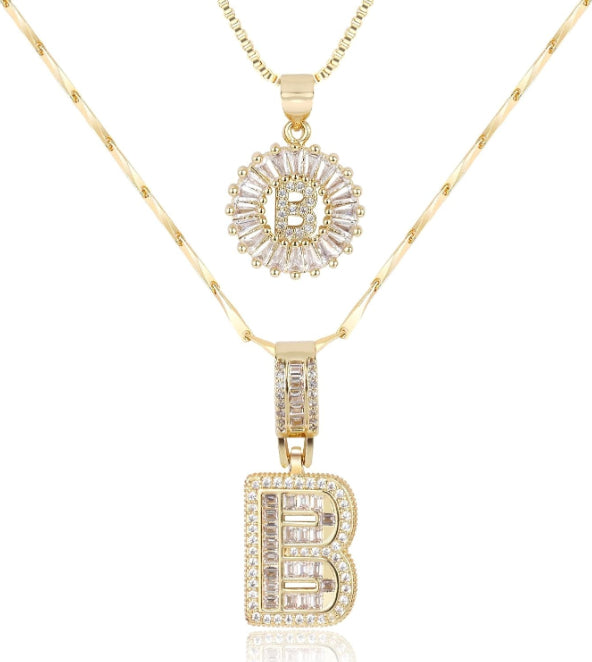 Diamond Letter Pendant Necklace in gold, B by Seeyoura