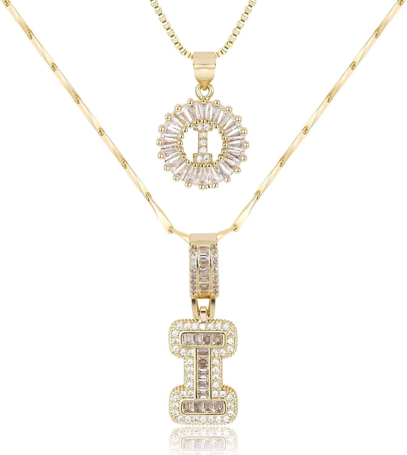 Diamond Letter Pendant Necklace in gold, I by Seeyoura
