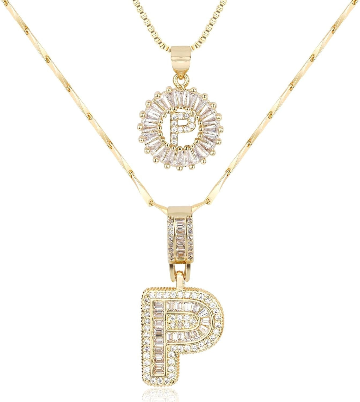 Diamond Letter Pendant Necklace in gold, P by Seeyoura