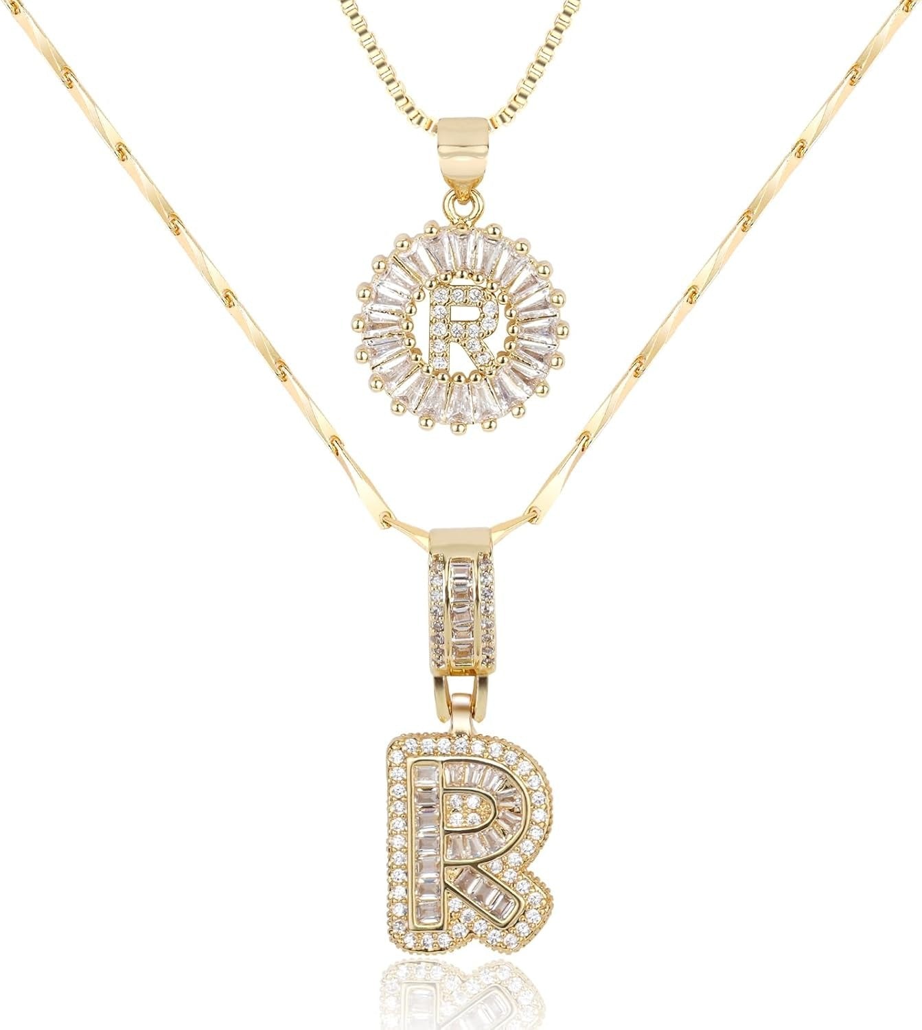 Diamond Letter Pendant Necklace in gold, R by Seeyoura