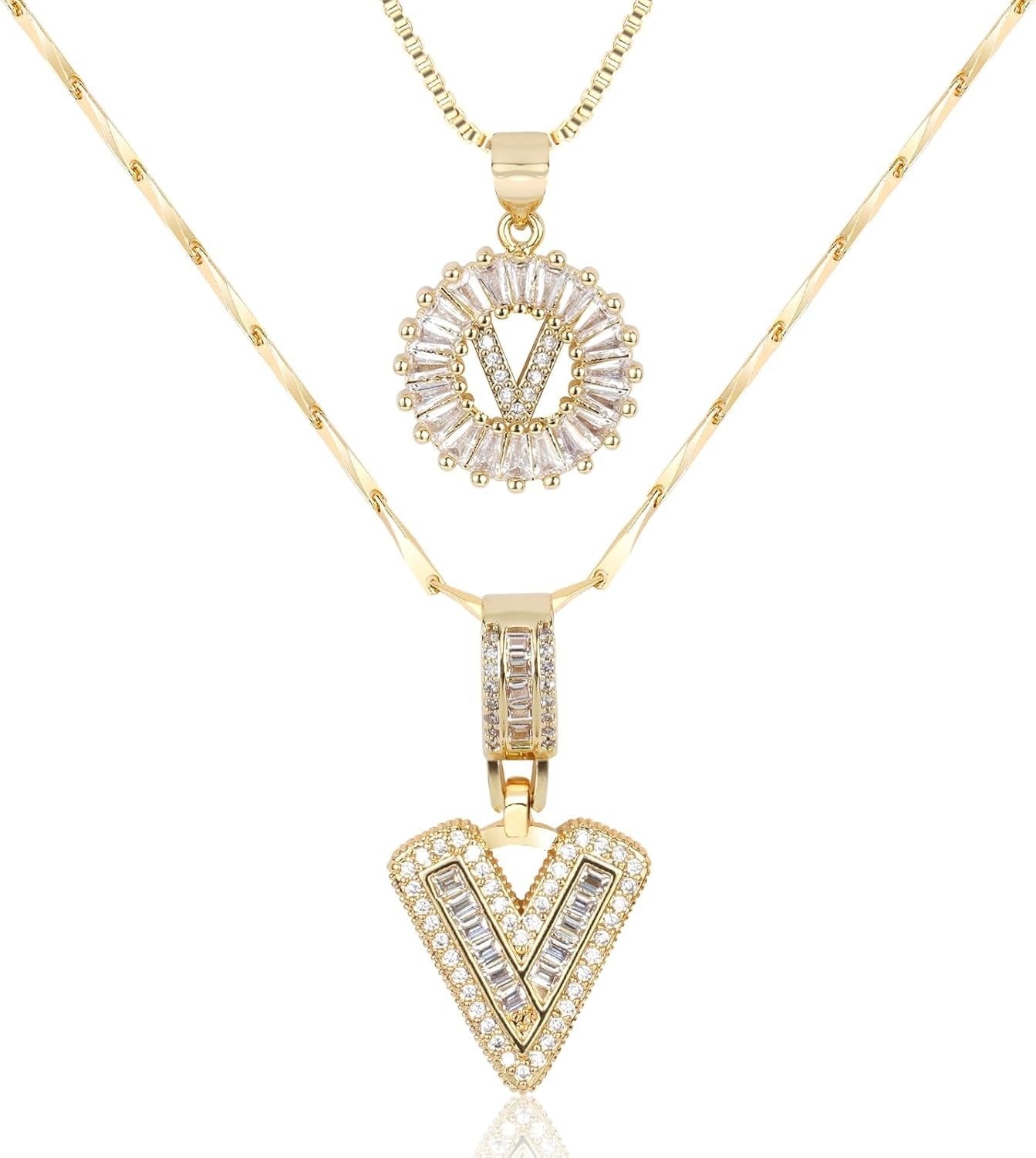 Diamond Letter Pendant Necklace in gold, V by Seeyoura