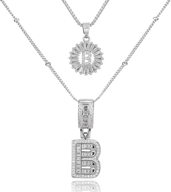Diamond Letter Pendant Necklace in silver, B by Seeyoura