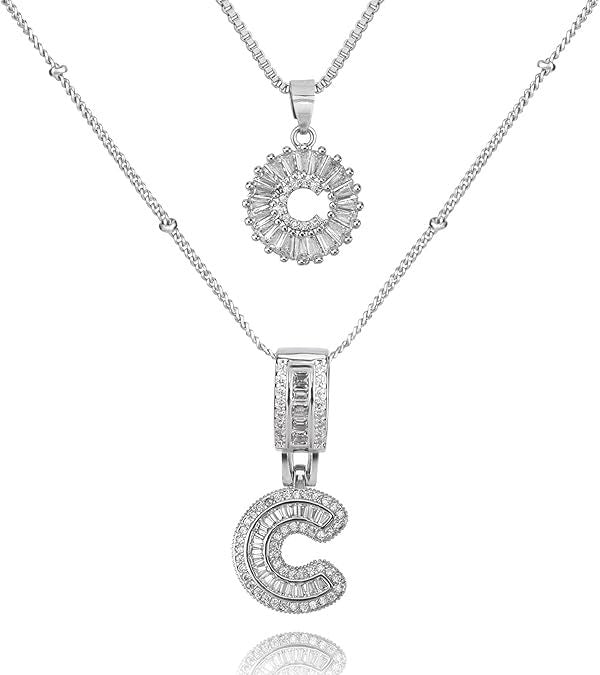 Diamond Letter Pendant Necklace in silver, C by Seeyoura