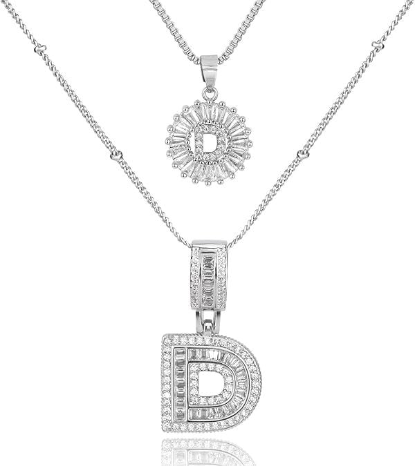 Diamond Letter Pendant Necklace in silver, D by Seeyoura