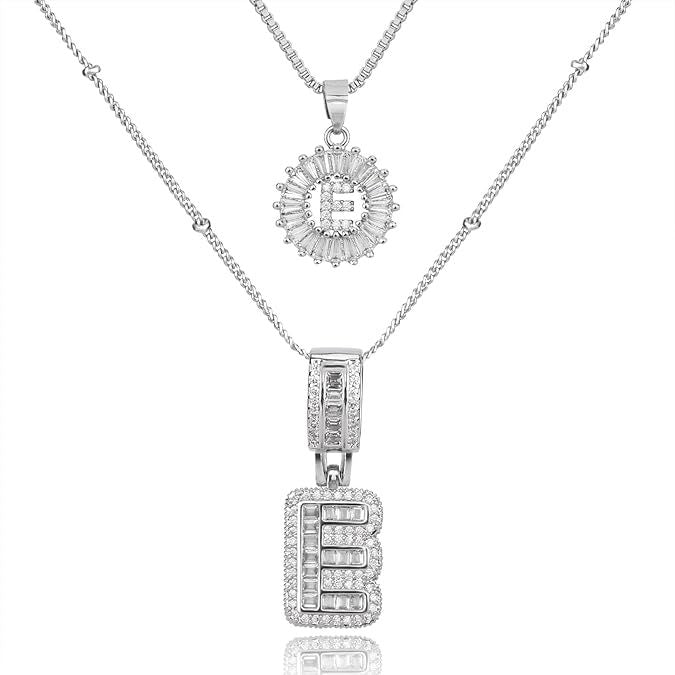Diamond Letter Pendant Necklace in silver, E by Seeyoura