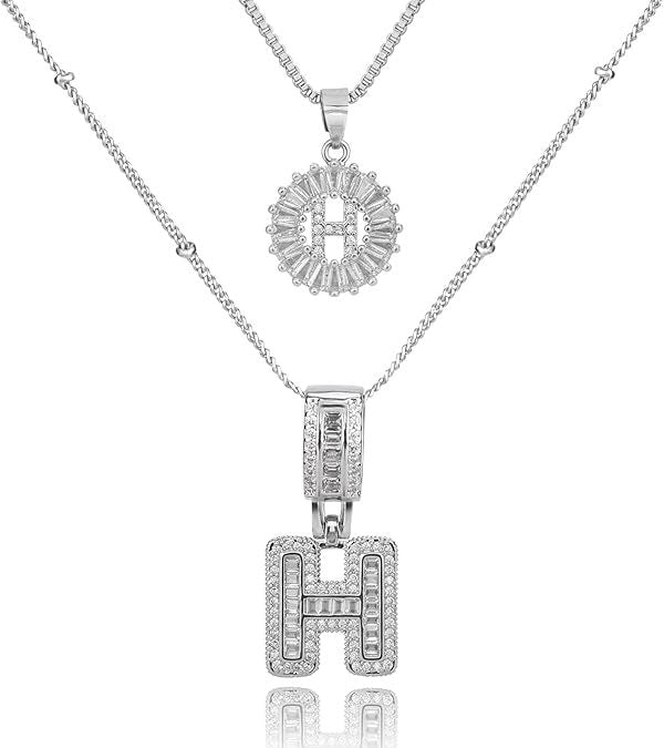 Diamond Letter Pendant Necklace in silver, H by Seeyoura