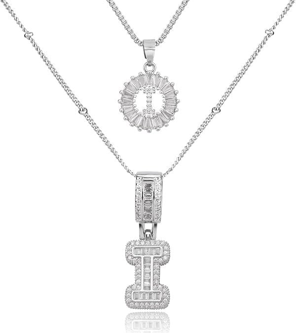 Diamond Letter Pendant Necklace in silver, I by Seeyoura