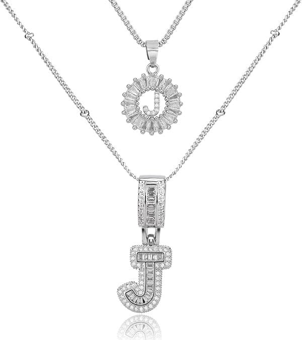 Diamond Letter Pendant Necklace in silver, J by Seeyoura