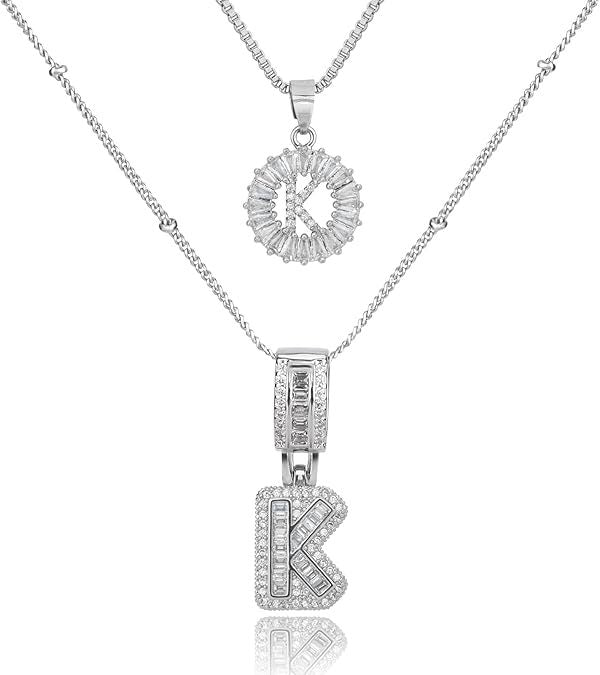 Diamond Letter Pendant Necklace in silver, K by Seeyoura