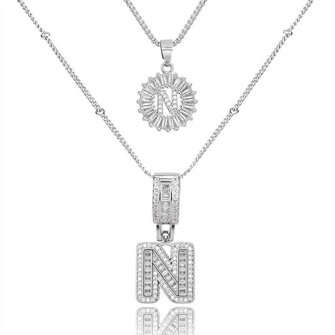Diamond Letter Pendant Necklace in silver, N by Seeyoura