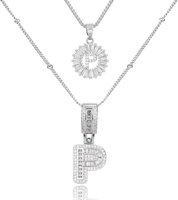 Diamond Letter Pendant Necklace in silver, P by Seeyoura