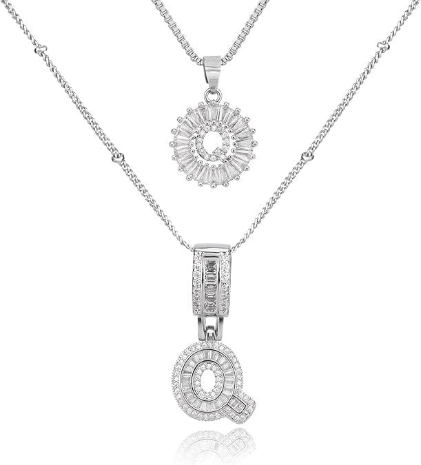 Diamond Letter Pendant Necklace in silver, Q by Seeyoura