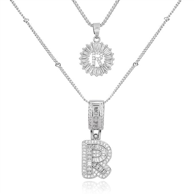 Diamond Letter Pendant Necklace in silver, R by Seeyoura