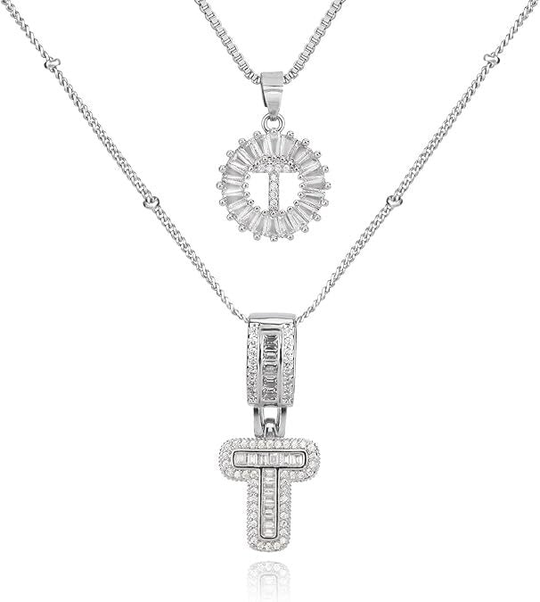 Diamond Letter Pendant Necklace in silver, T by Seeyoura
