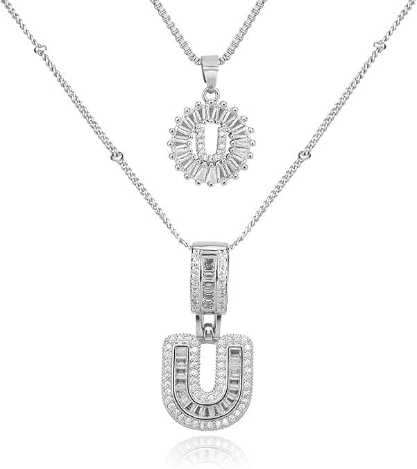 Diamond Letter Pendant Necklace in silver, U by Seeyoura