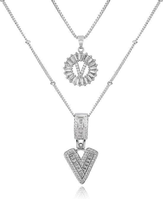 Diamond Letter Pendant Necklace in silver, V by Seeyoura