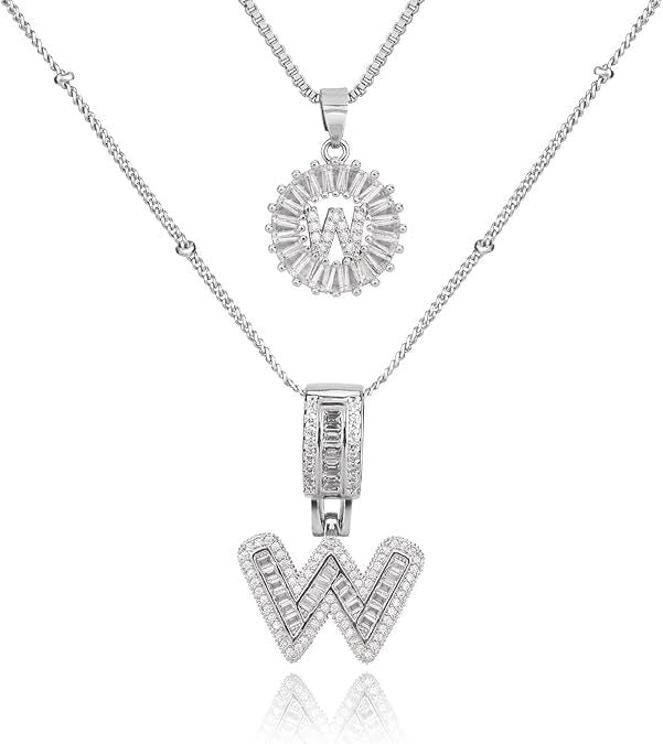 Diamond Letter Pendant Necklace in silver, W by Seeyoura