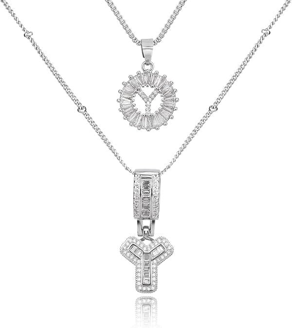 Diamond Letter Pendant Necklace in silver, Y by Seeyoura