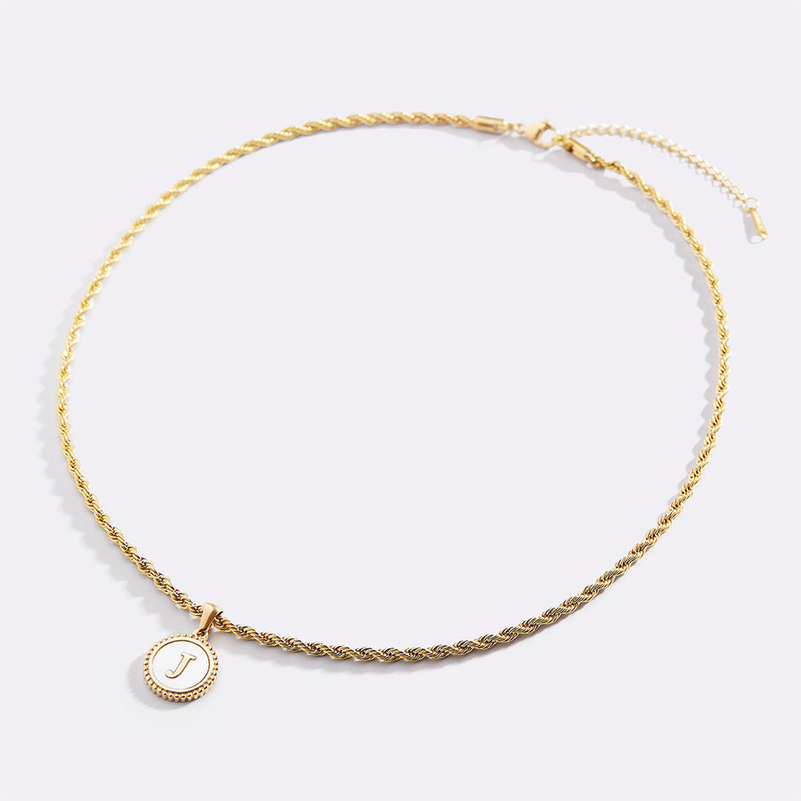 Mother of Pearl Disc Letter Necklace with Rope Chain in Gold, 18" + 2" by Seeyoura