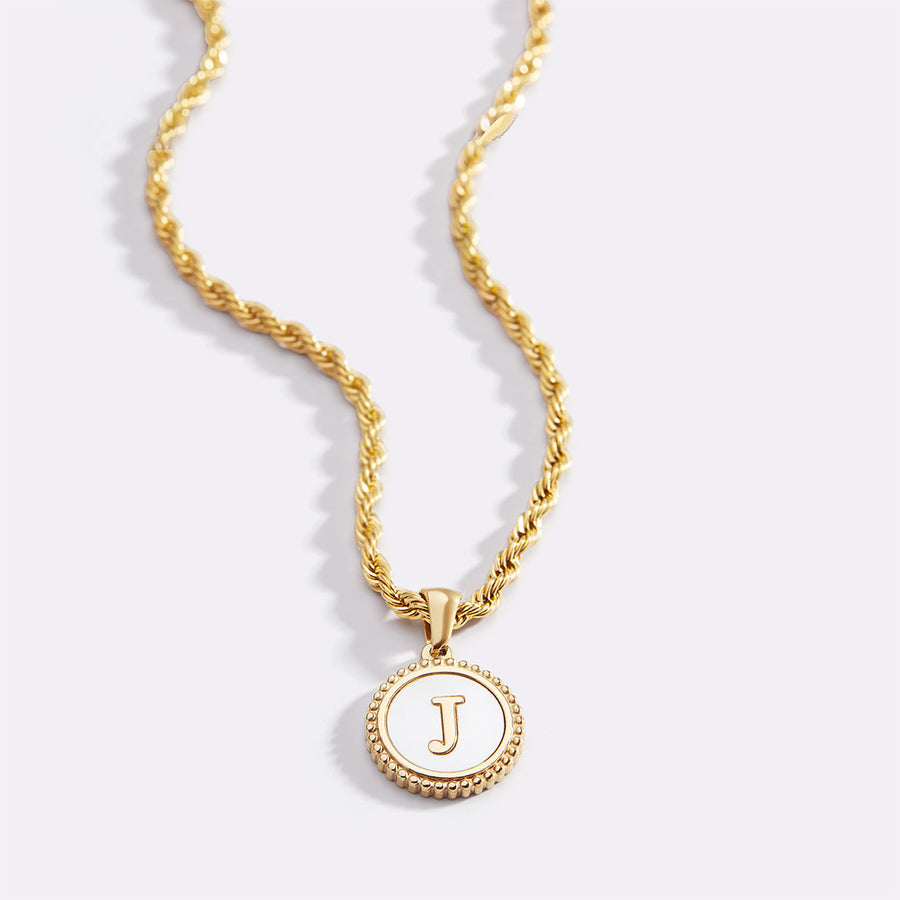 Mother of Pearl Disc Letter Necklace with Rope Chain by Seeyoura