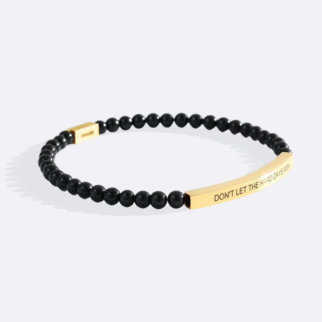 Don't Let The Hard Days Win Beaded Inspire Bracelet in gold-plate-with-onyx-beads by Seeyoura