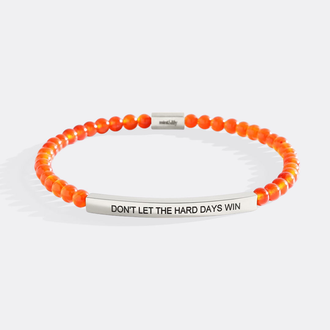 Don't Let The Hard Days Win Beaded Inspire Bracelet in silver-plate-with-carnelian-beads by Seeyoura