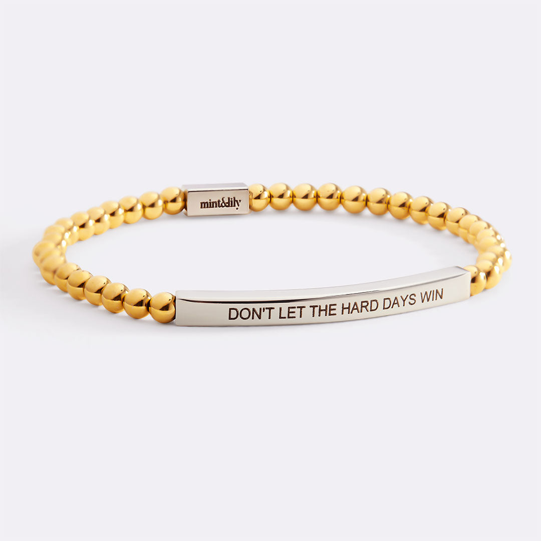Don't Let The Hard Days Win Beaded Inspire Bracelet in silver-plate-with-gold-beads by Seeyoura