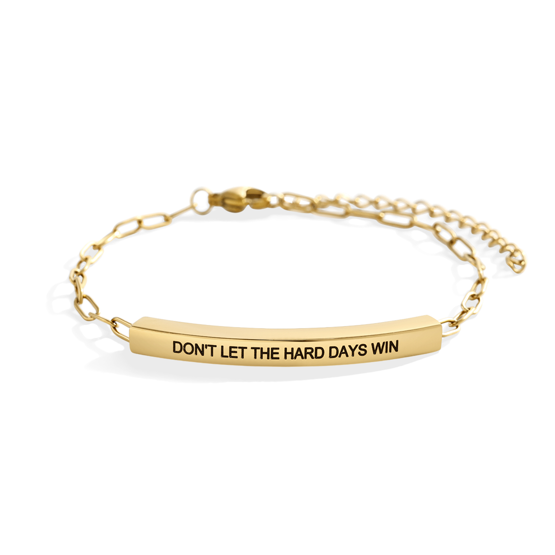 Don't Let The Hard Days Win Inspire Paperclip Bracelet in Gold by Seeyoura