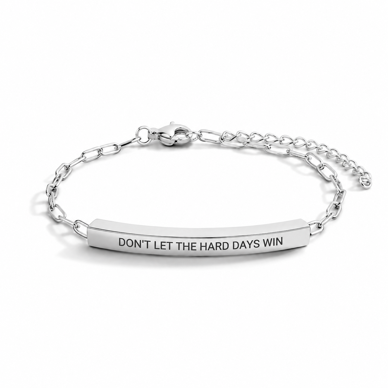 Don't Let The Hard Days Win Inspire Paperclip Bracelet in Silver by Seeyoura
