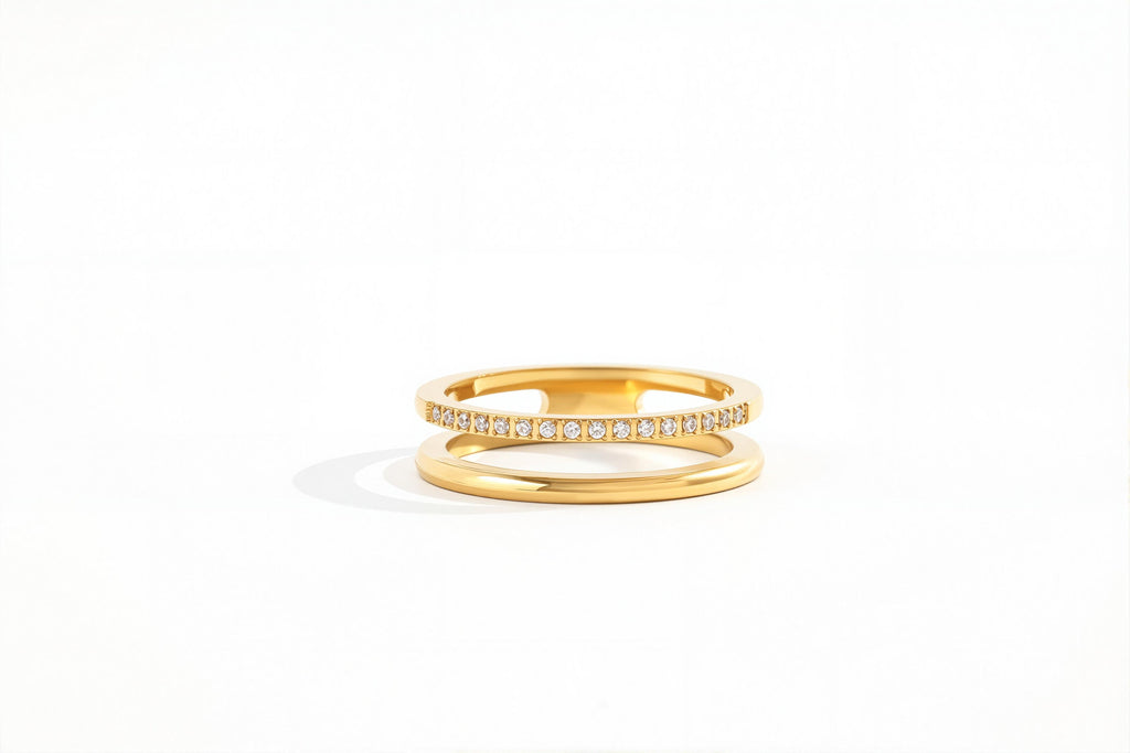 Double Band Pave Ring in 18k Gold Over Sterling Silver by Seeyoura