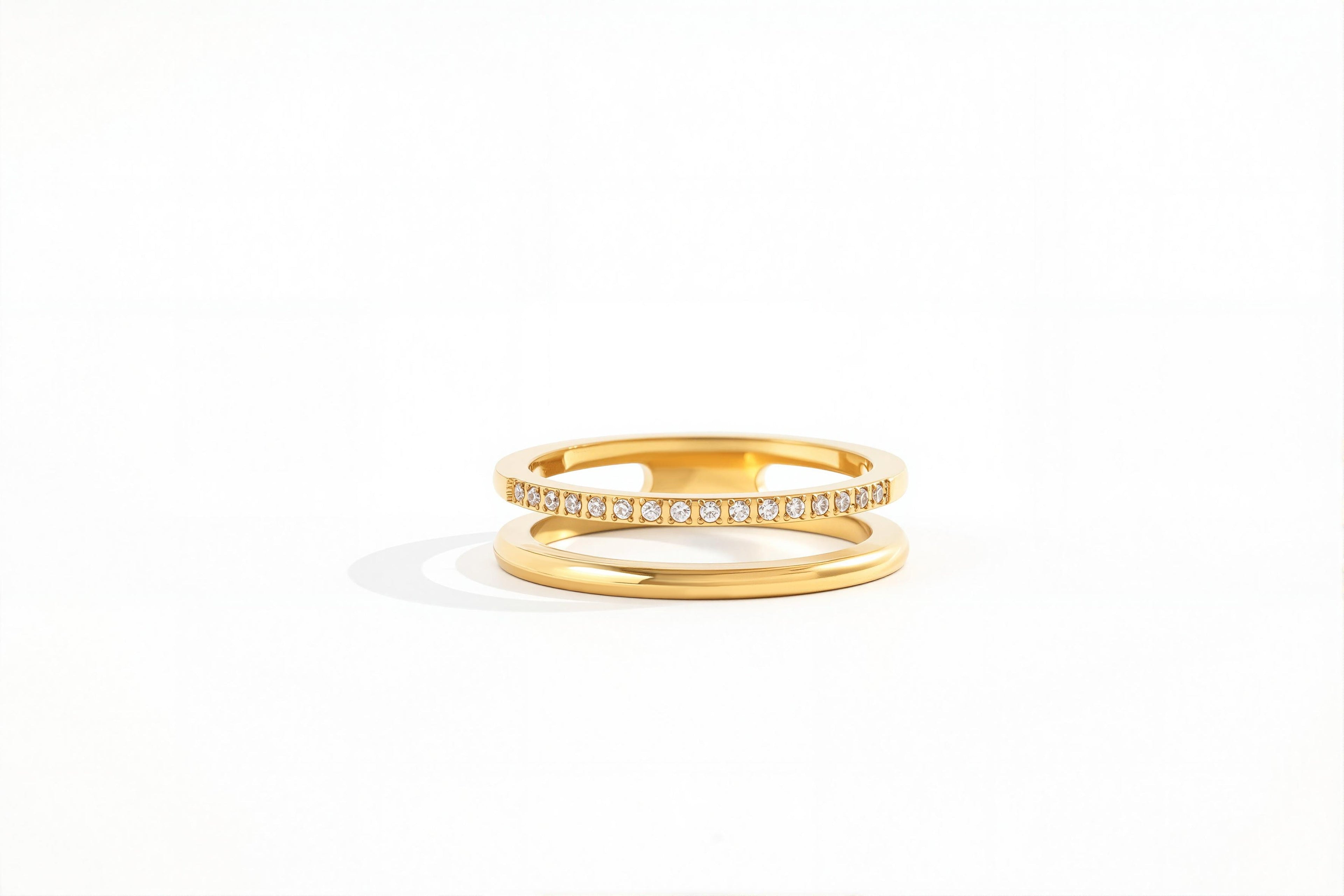 Double Band Pave Ring in 18k Gold Over Sterling Silver by Seeyoura