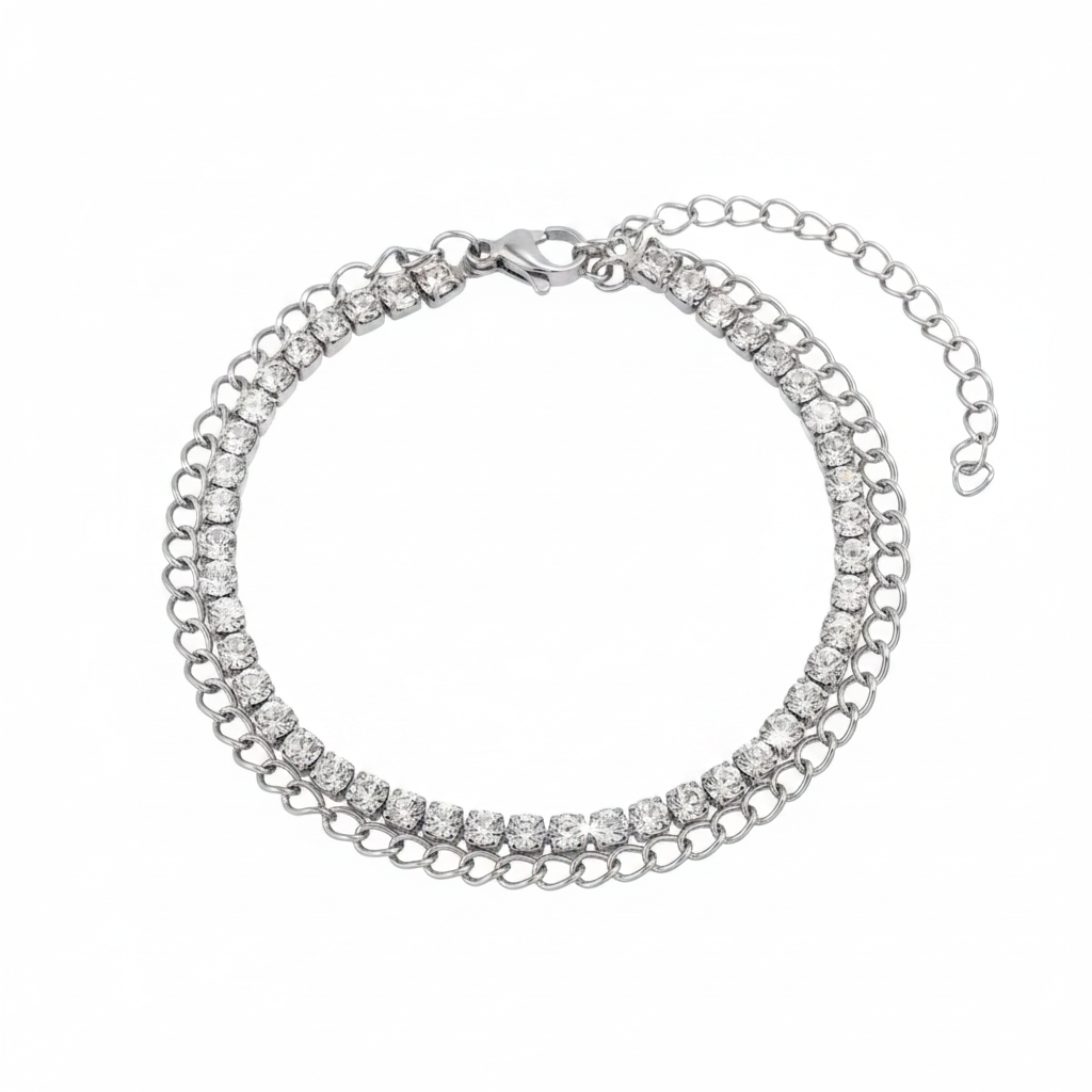 Double Chain Tennis Bracelet in silver by Seeyoura