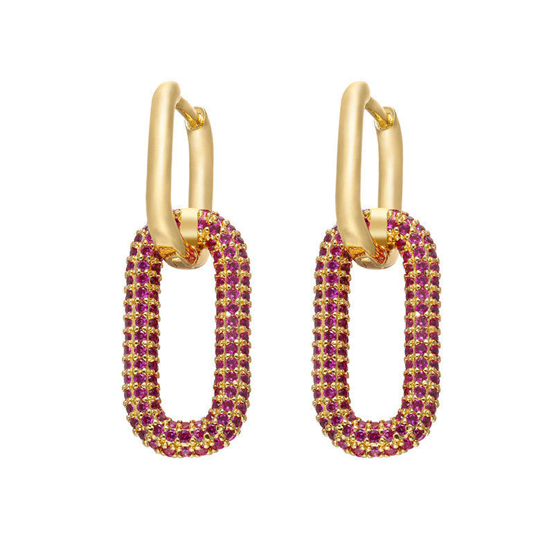 Double Link Hoop Earrings — Gold, Red Diamond by Seeyoura
