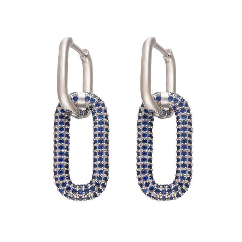 Double Link Hoop Earrings — Silver, Blue Diamond by Seeyoura