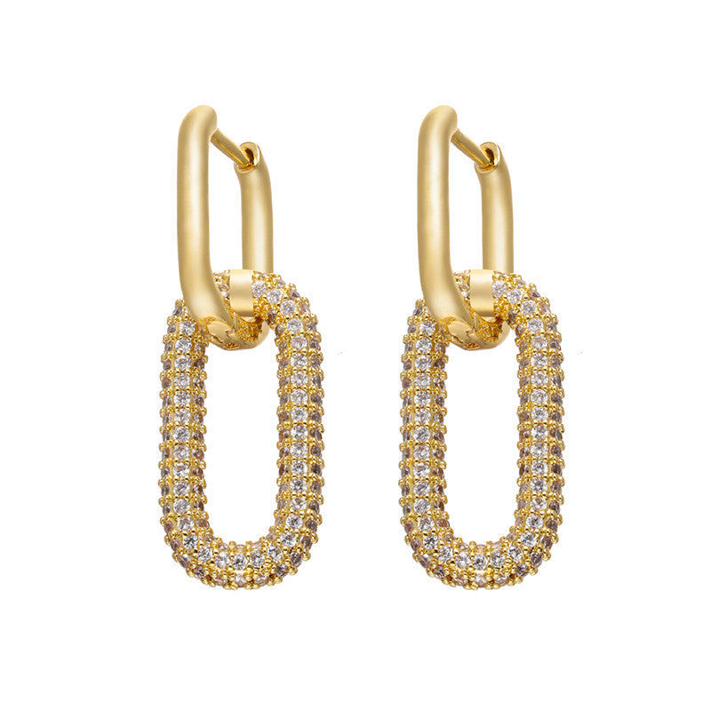 Double Link Hoop Earrings —Gold, White Diamond by Seeyoura
