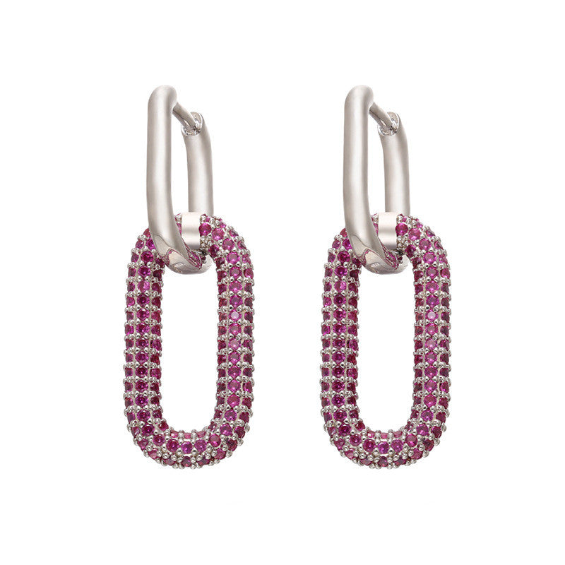 Double Link Hoop Earrings — Silver, Red Diamond by Seeyoura