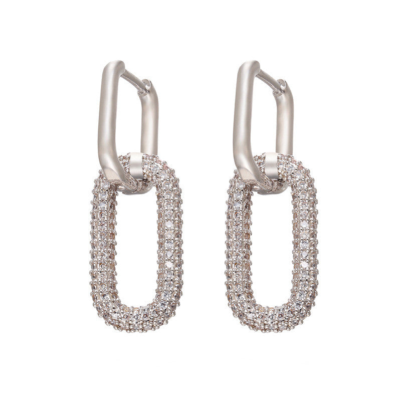 Double Link Hoop Earrings — Silver, White Diamond by Seeyoura