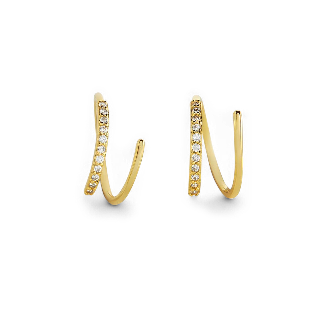 Double Loop Huggie Hoop Earrings in 18-k-gold-over-sterling-silver by Seeyoura