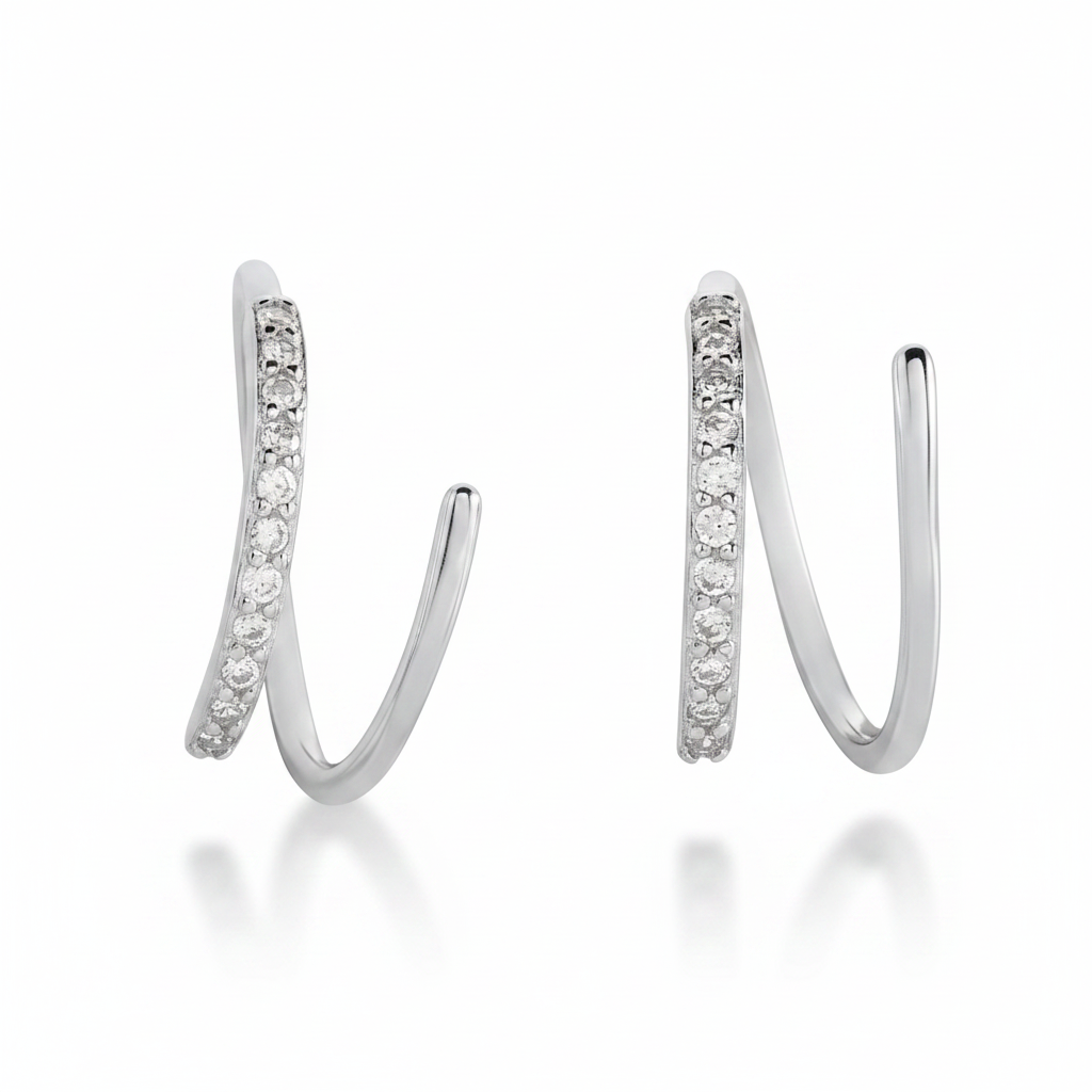 Double Loop Huggie Hoop Earrings in 925-sterling-silver by Seeyoura