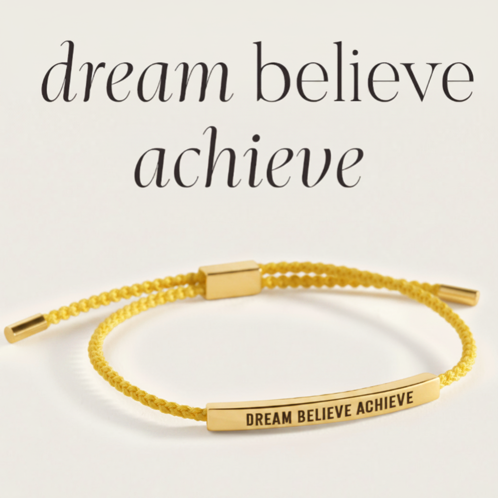 Dream Believe Achieve Inspire Bracelet in Lemon Yellow, gold by Seeyoura