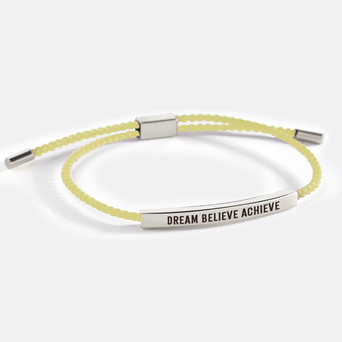 Dream Believe Achieve Inspire Bracelet in Lemon Yellow, silver by Seeyoura