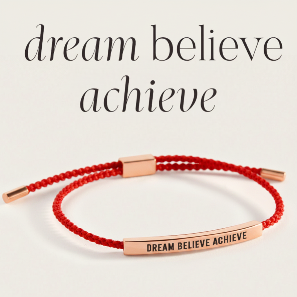 Dream Believe Achieve Inspire Bracelet in Lucky Red, 18-k-rose-gold-plated by Seeyoura