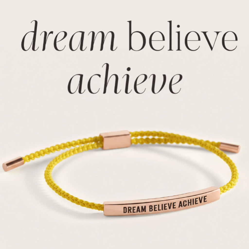 Dream Believe Achieve Inspire Bracelet in Pink, 18-k-rose-gold-plated by Seeyoura