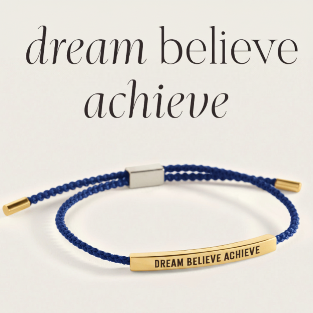 Dream Believe Achieve Inspire Bracelet in Royal Blue, gold by Seeyoura