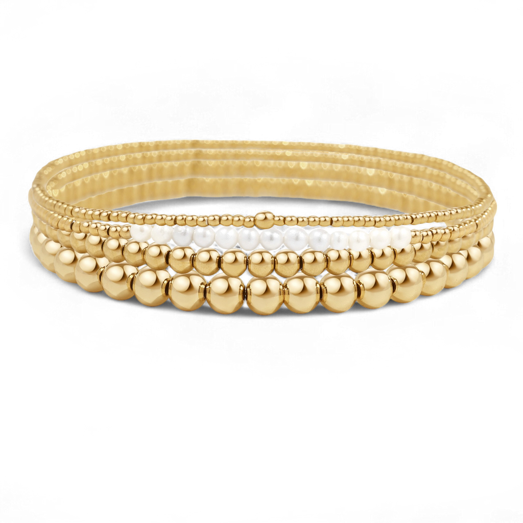 Everyday Pearl Bracelet Stacking Set in gold by Seeyoura