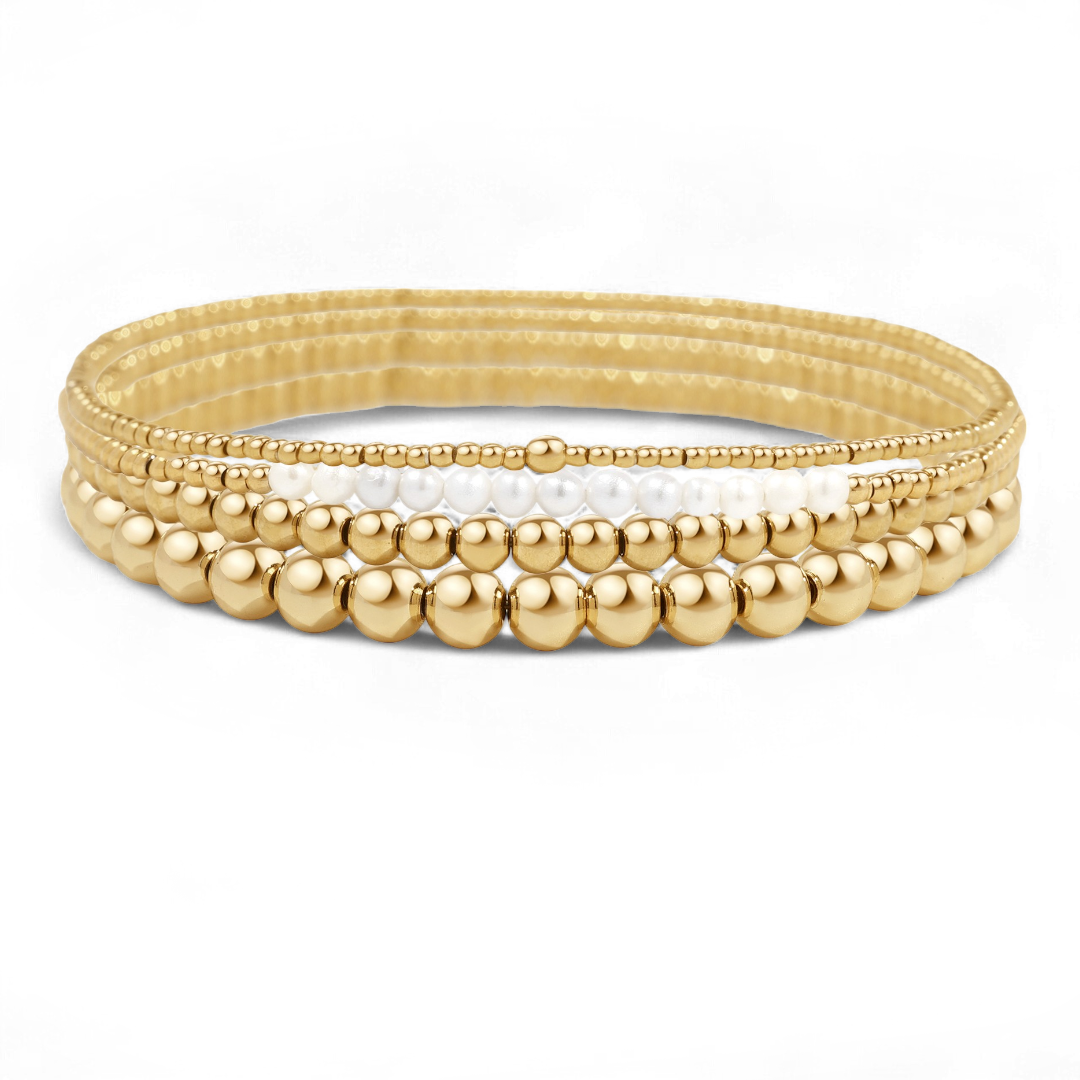Everyday Pearl Bracelet Stacking Set in gold by Seeyoura